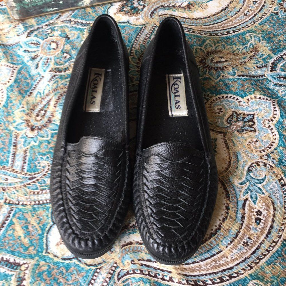 Koalas Maine Woods Woven Leather Loafers Black Comfort Shoes 7 5